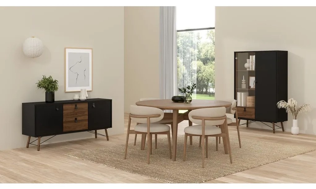 Vitrină Rain, negru mat / nuc