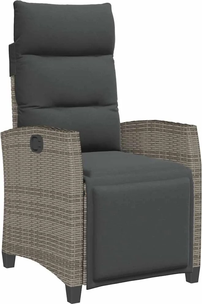 vidaXL Scaun de grădină înclinabil cu măsuță laterală polirattan gri