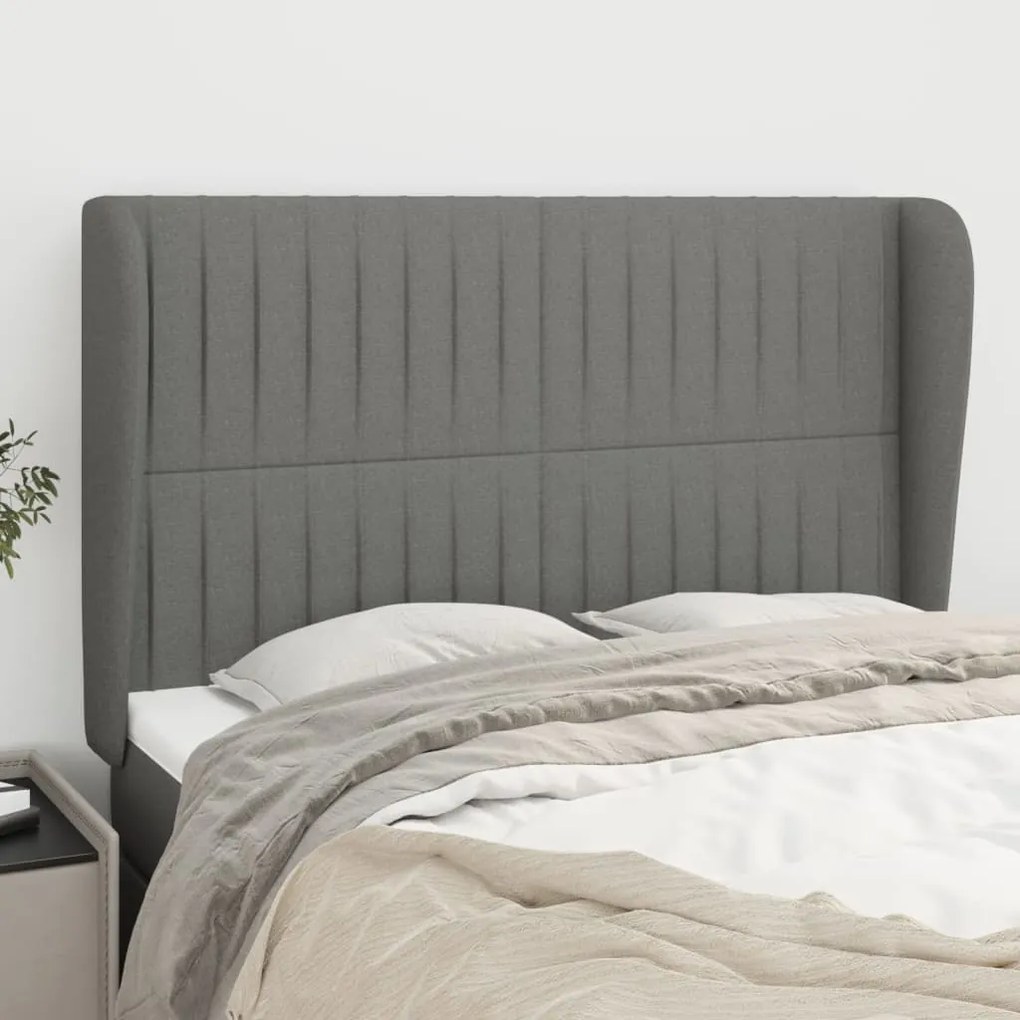 vidaXL Tăblie de pat cu aripioare gri închis 147x23x118/128 cm textil