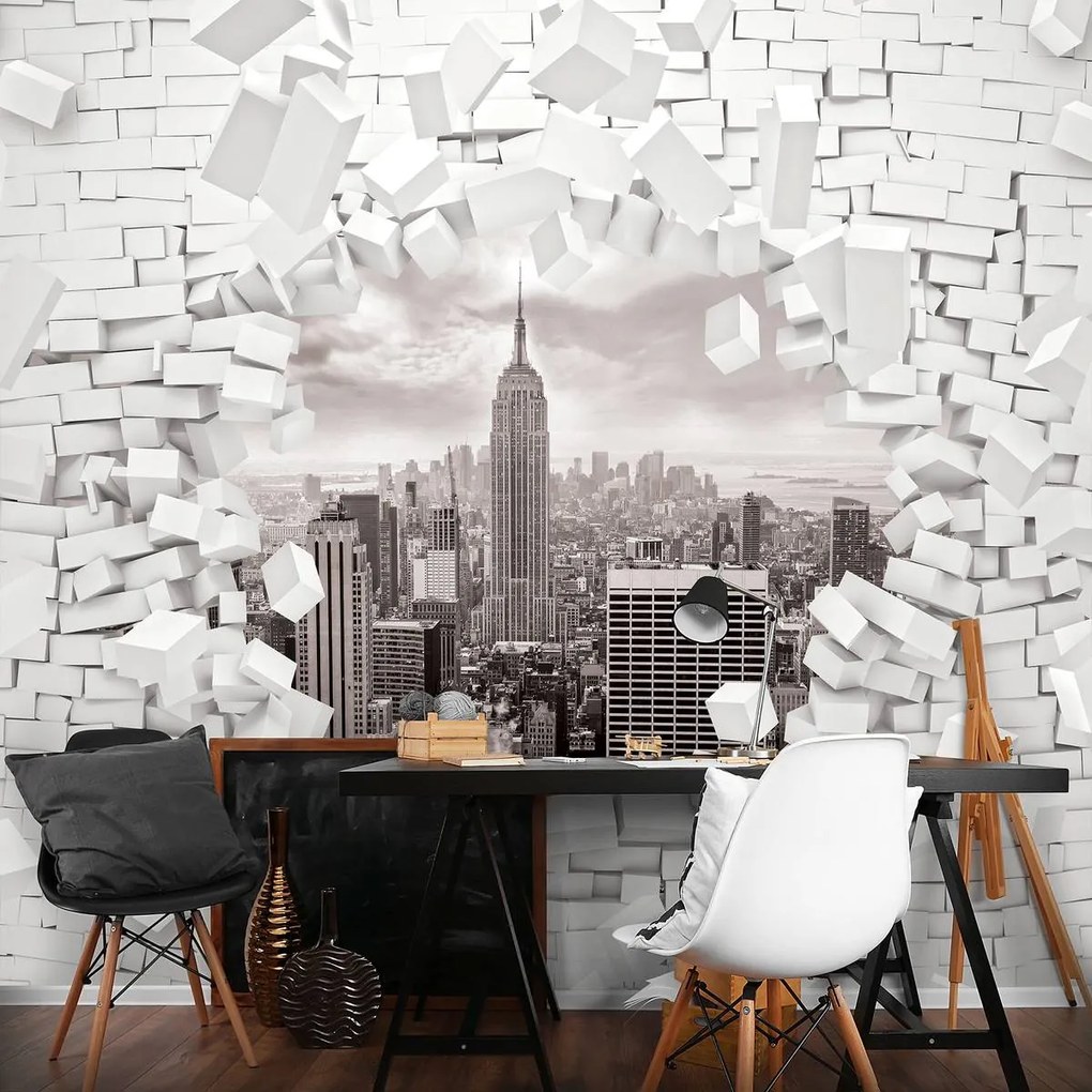Fototapet - New York și 3D Brickwall (254x184 cm)