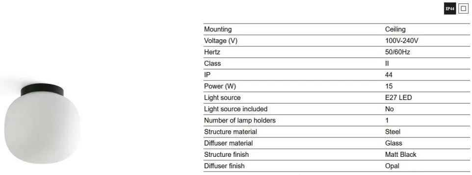Plafoniera baie stil minimalist AMELIA negru, alb