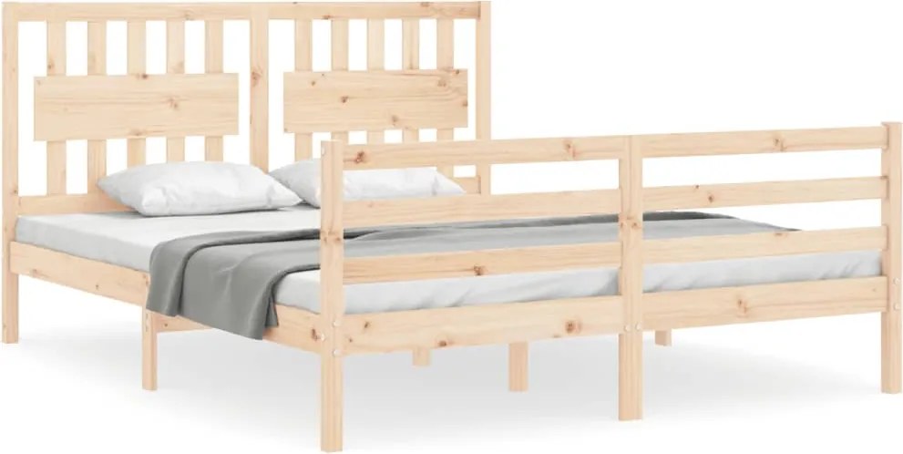vidaXL Cadru de pat cu tăblie, king size, lemn masiv