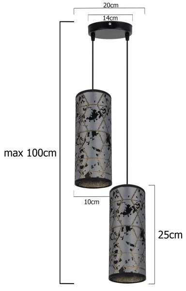 Lustră pe cablu AVALO 2xE27/60W/230V d. 20 cm gri/negru