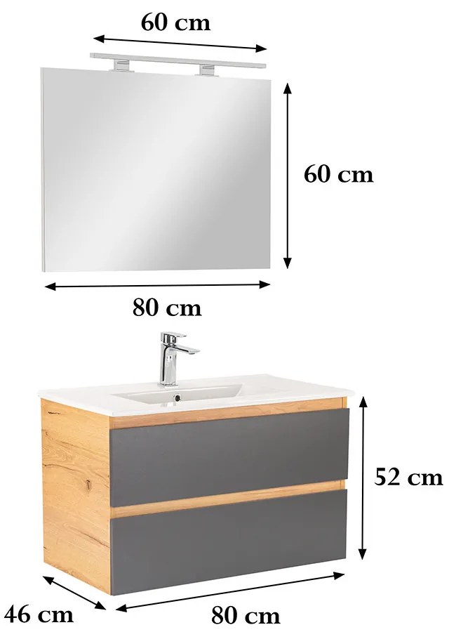 Mobilier complet de baie Vario Forte 80 stejar-antracit