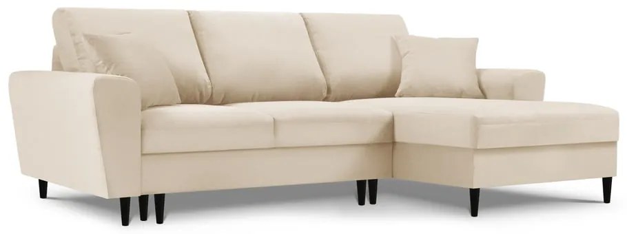 Colțar extensibil cu tapițerie reiată și șezlong pe partea dreaptă Micadoni Home Moghan, bej