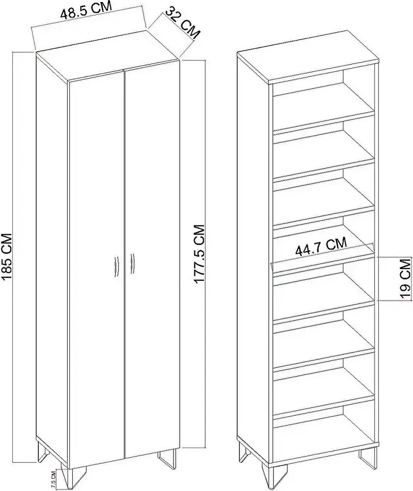 Dulap multifunctional cu 8 rafturi culoare alb185x49x32 cm