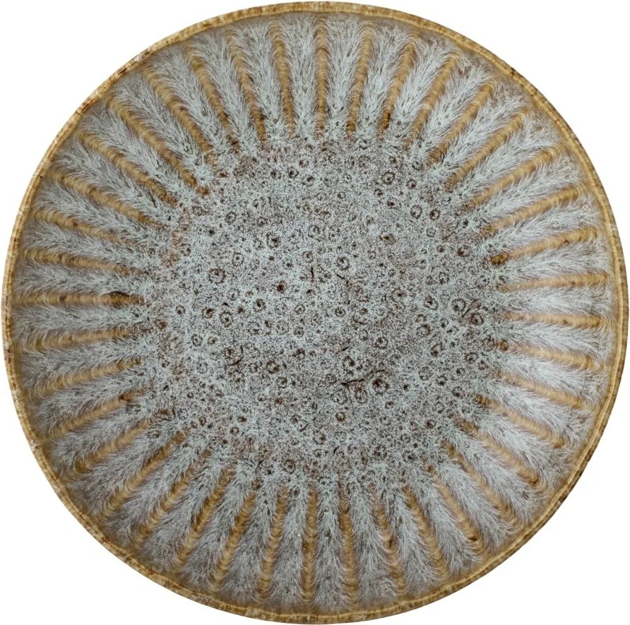 Farfurie adâncă din ceramică artizanală verde perlat cu striații fine și accente rustice 22×5 cm, „Fleur"