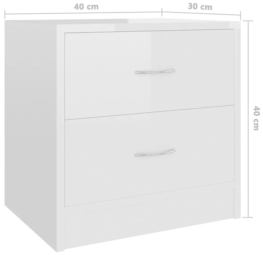 Noptiere, 2 buc., alb extralucios, 40 x 30 x 40 cm, PAL 2, Alb foarte lucios