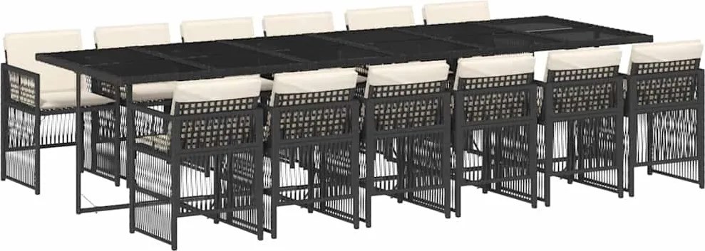 vidaXL Set mobilier de grădină cu perne, 13 piese, negru, poliratan