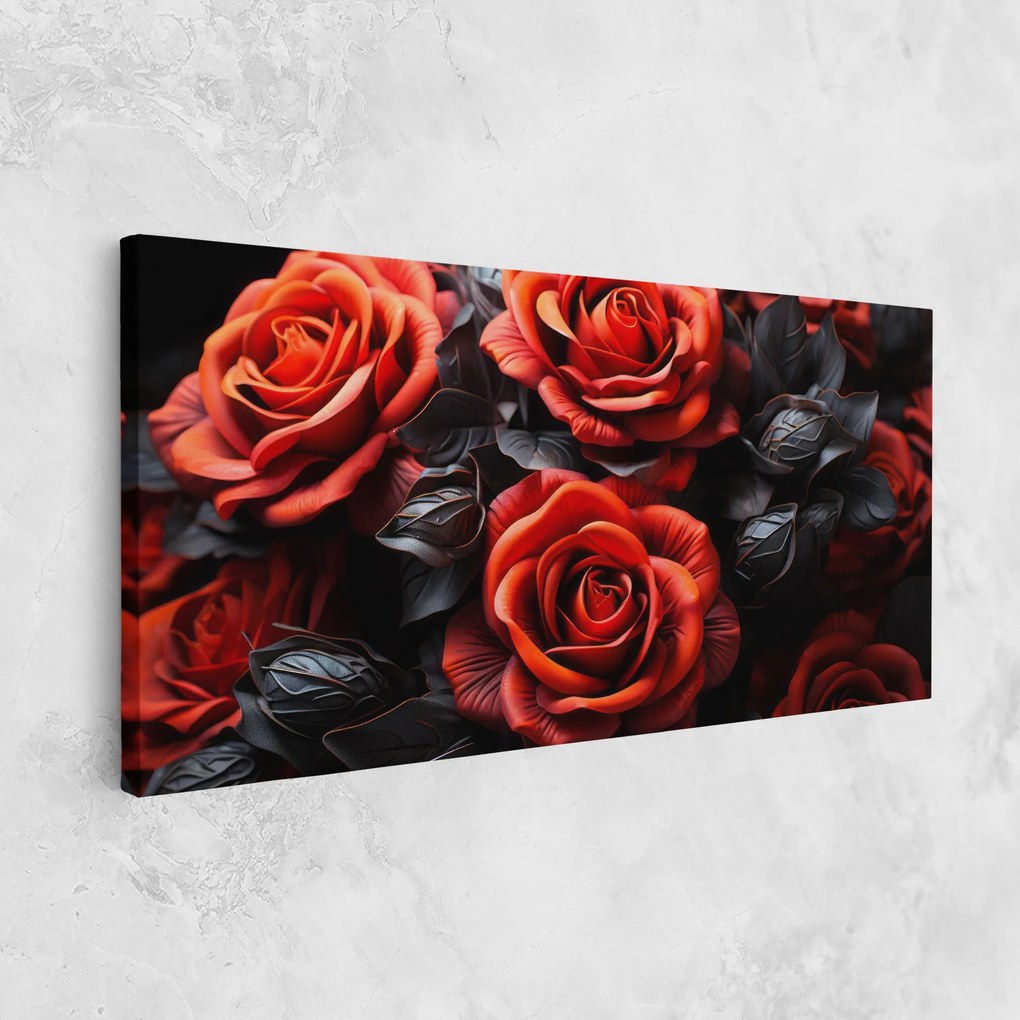Tablou Canvas, 80x160cm, Dormitor si Living, Flori, Trandafiri, Red Grey Rose