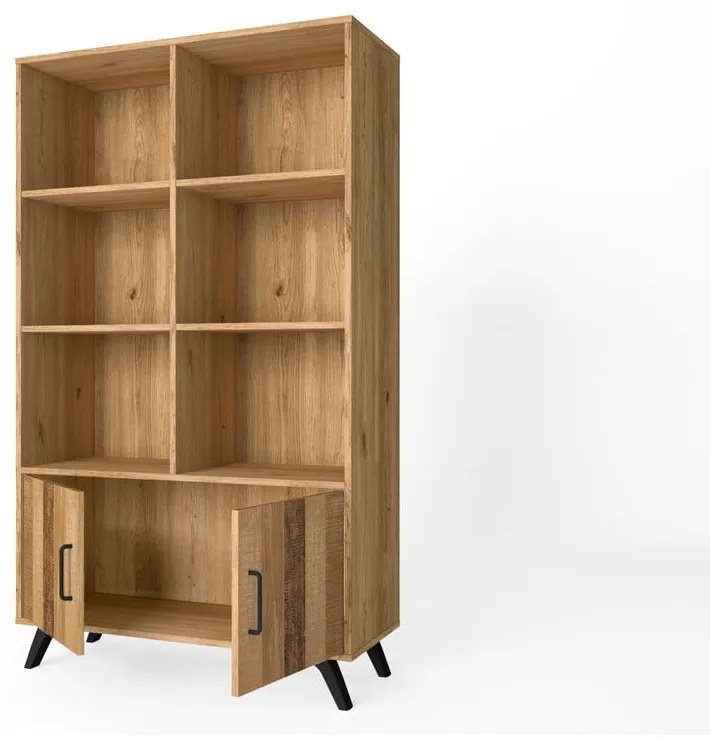 Bibliotecă roșu/ cu aspect de lemn de stejar 92x160 cm Nordic – Marckeric