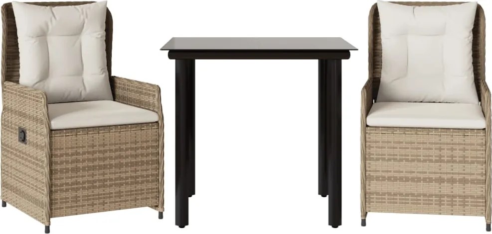 vidaXL Set mobilier de grădină cu perne, 3 piese, bej, poliratan