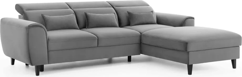 Colțar gri extensibil/cu spațiu de depozitare cu tapițerie din catifea (cu colț pe partea dreaptă/cu șezlong) Foble – ELTAP