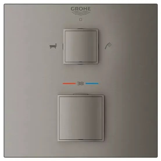 Baterie cada - dus incastrata Grohtherm Cube 2 iesiri antracit periat Hard Graphite fara corp ingropat