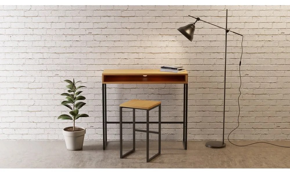 Scaun de bar negru/în culoare naturală cu aspect de lemn de stejar Frame – Woodman