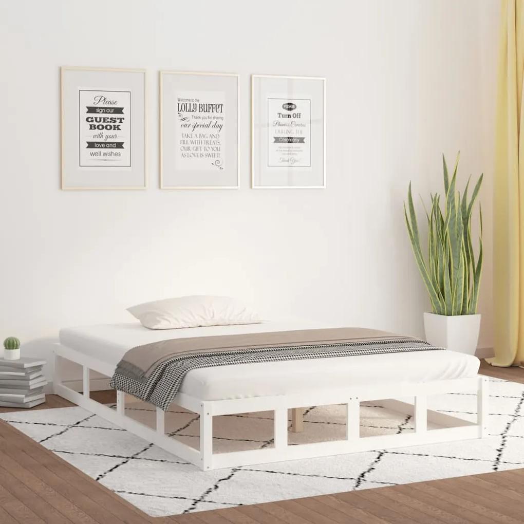 Cadru de pat, alb, 200x200 cm, lemn masiv Alb, 200 x 200 cm