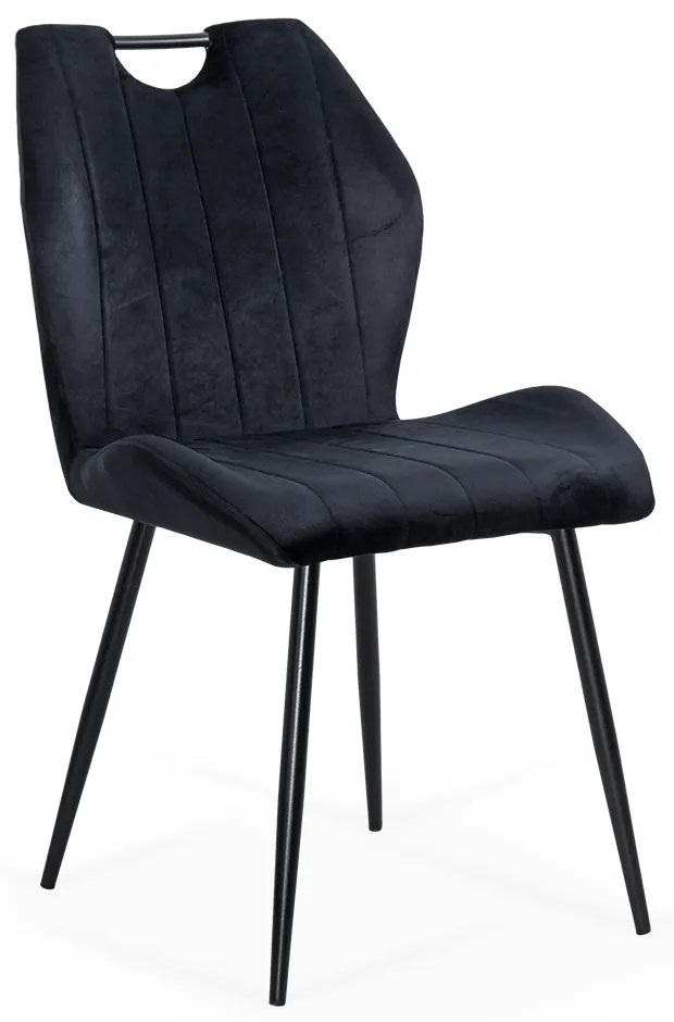 Scaun living negru din catifea cu cadru metalic si spatar ergonomic BUC 204