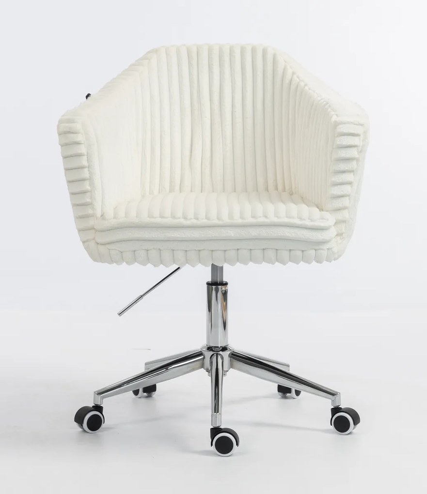 HR832K Scaun Alb Teddy Cord cu Bază Cromata