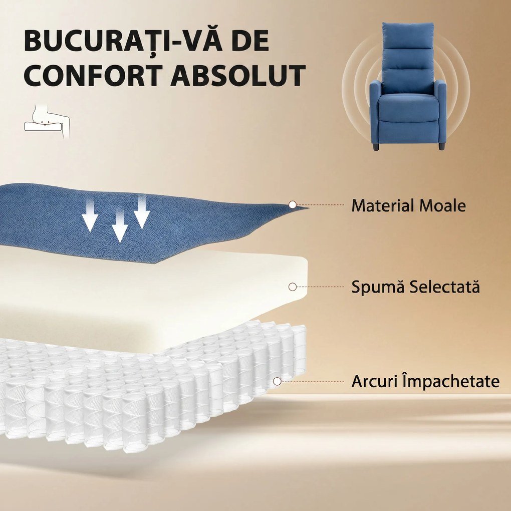 HOMCOM Fotoliu Masant Reclinabil 160°, Chenille cu Suport pentru Picioare și Telecomandă, Albastru Închis | Aosom Romania