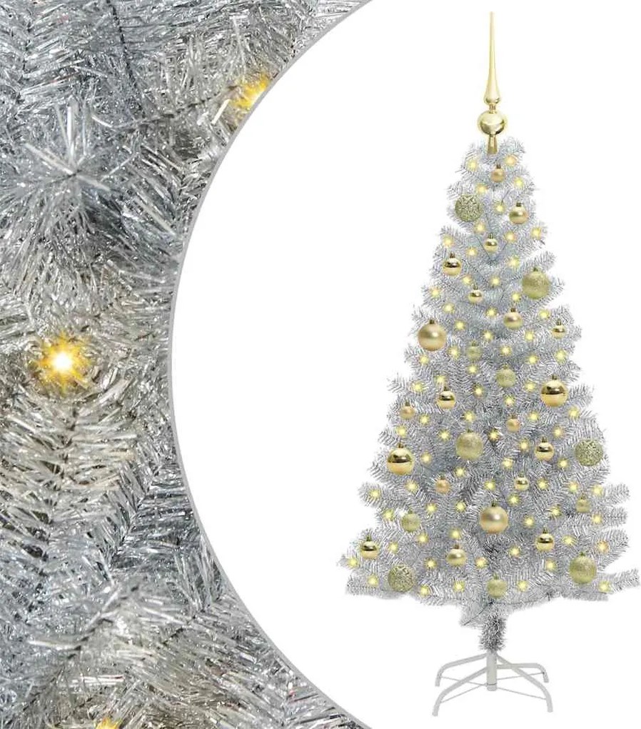 vidaXL Brad de Crăciun cu 150 LED cu suport Argintiu 120 cm PET