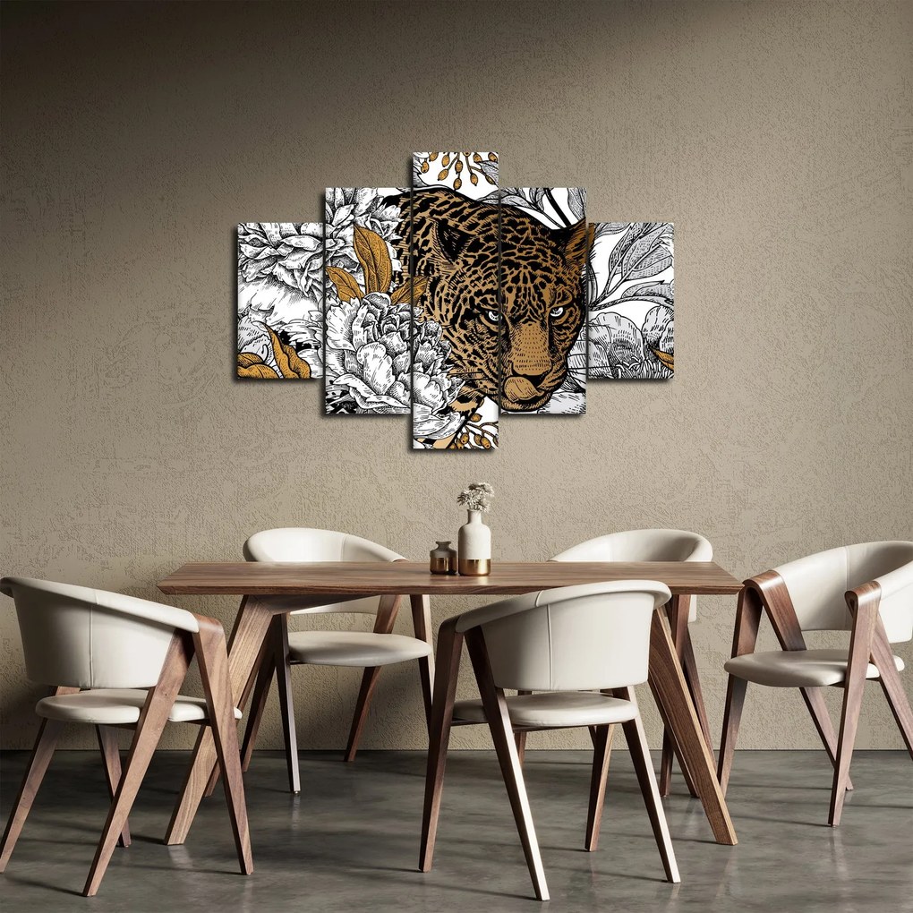 Tablou - Leopard între flori (150x105 cm)