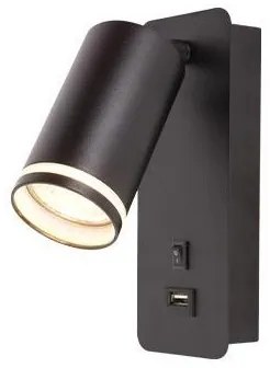 Spot de perete cu încărcător USB 1xGU10/35W/230V negru