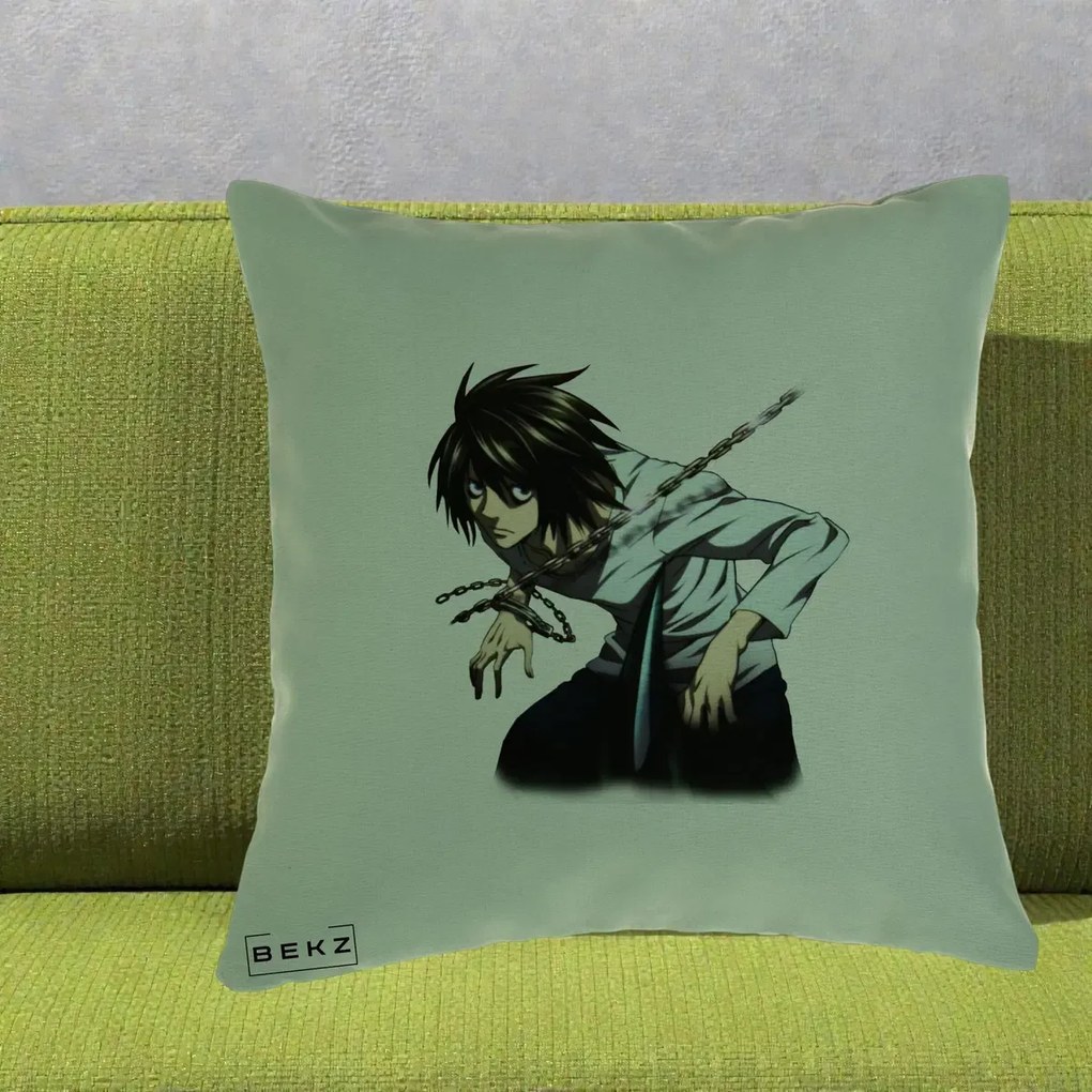 Perna Personalizata Death Note L Lawliet Lanturi, 40x40 cm, Verde, Husa Detasabila, Perna Inclusa, BEKZ®