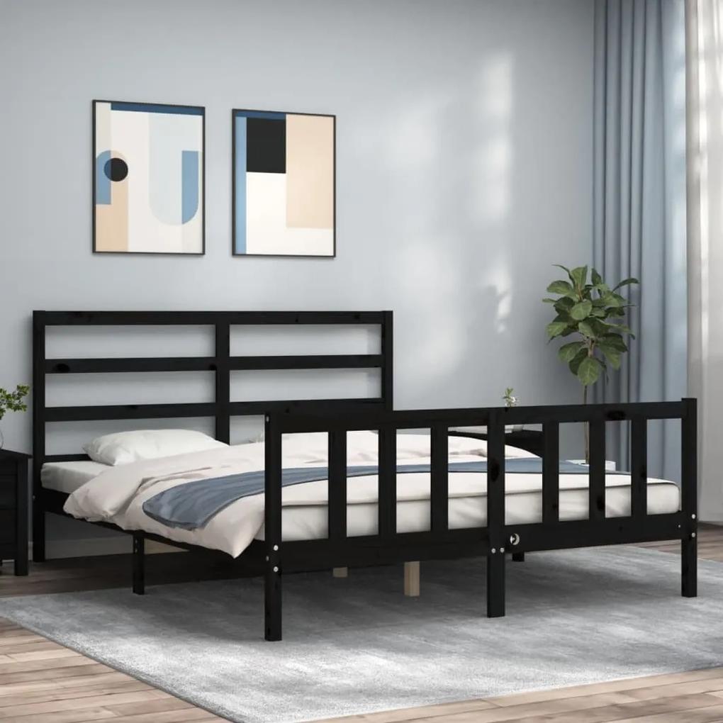 3191915 vidaXL Cadru de pat cu tăblie, negru, king size, lemn masiv