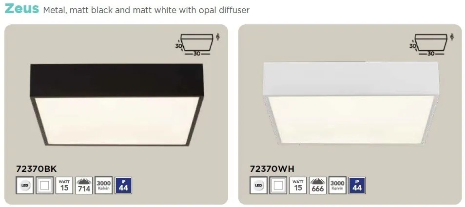 Plafoniera LED baie cu protectie IP44 Zeus 30x30cm, alb