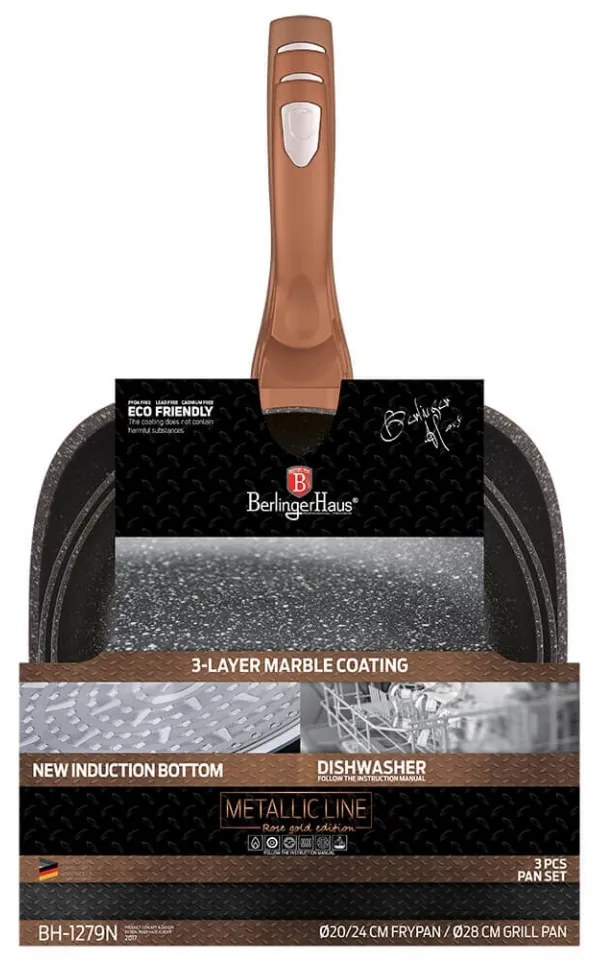 Set 3 tigai marmorate (3 straturi) Rose Gold (Cupru) Metalic Line Berlinger Haus BH 1279N