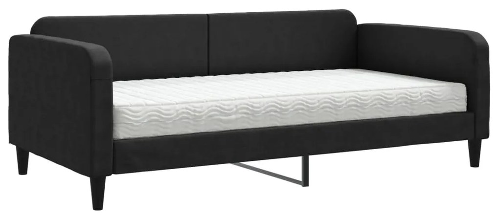 3196805 vidaXL Pat de zi cu saltea, negru, 100x200 cm, textil
