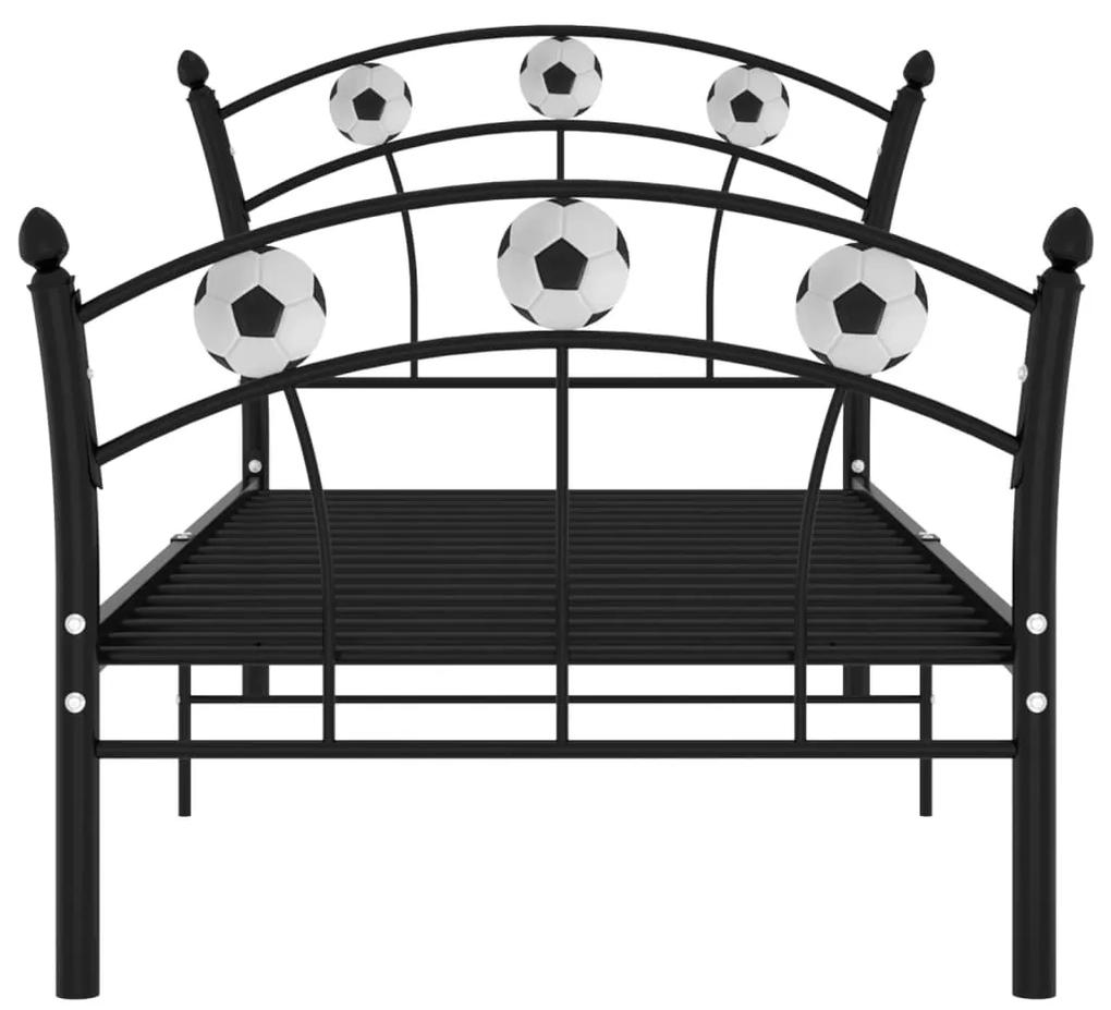 Cadru de pat, cu model de fotbal, negru, 90x200 cm, metal Negru