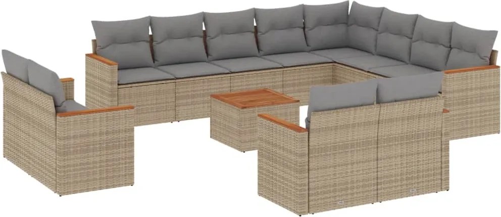 vidaXL Set canapele de grădină, 13 piese, cu perne, bej, poliratan