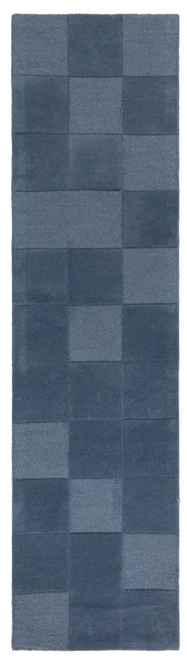 Covor tip traversă albastru închis țesut manual din lână 60x230 cm Checkerboard – Flair Rugs