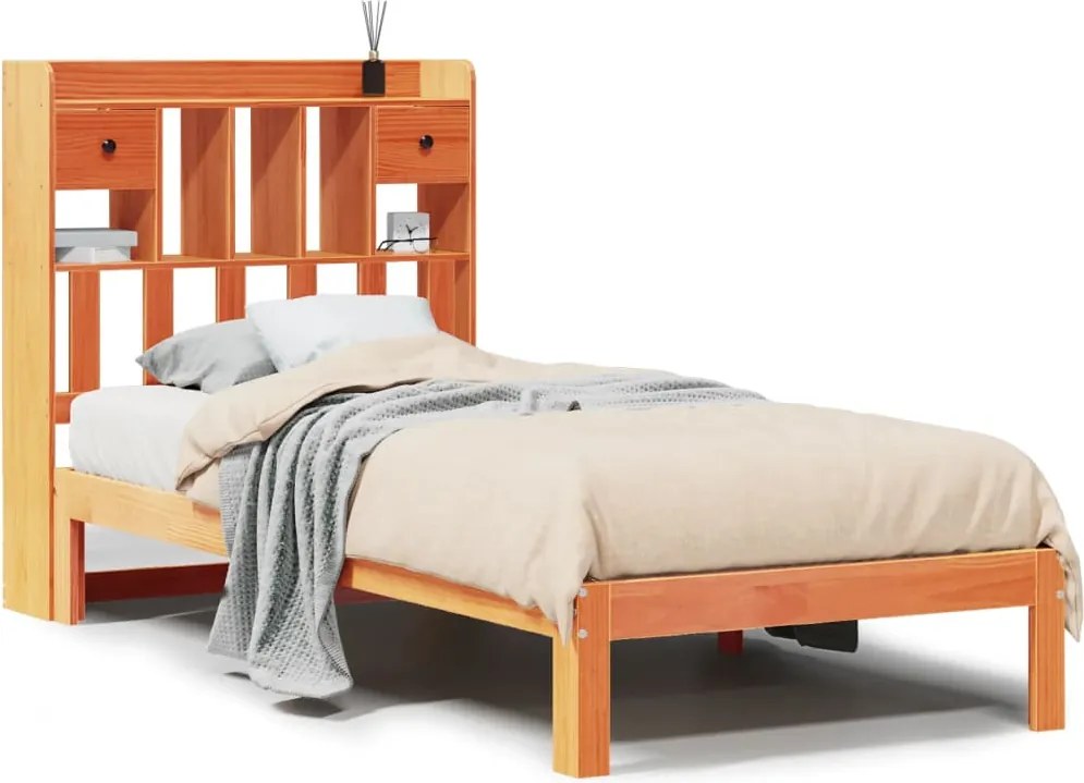 vidaXL Pat bibliotecă fără saltea maro ceruit 75x190 cm lemn masiv pin