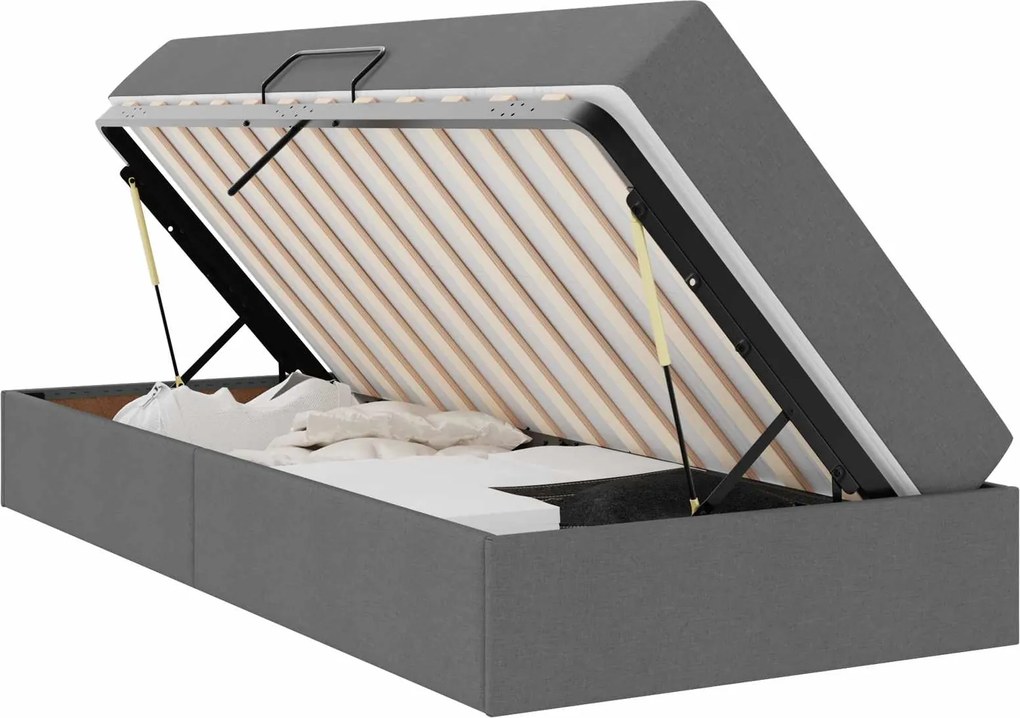 vidaXL Pat cu saltea și spațiu de depozitare Gri închis 90 x 190 cm
