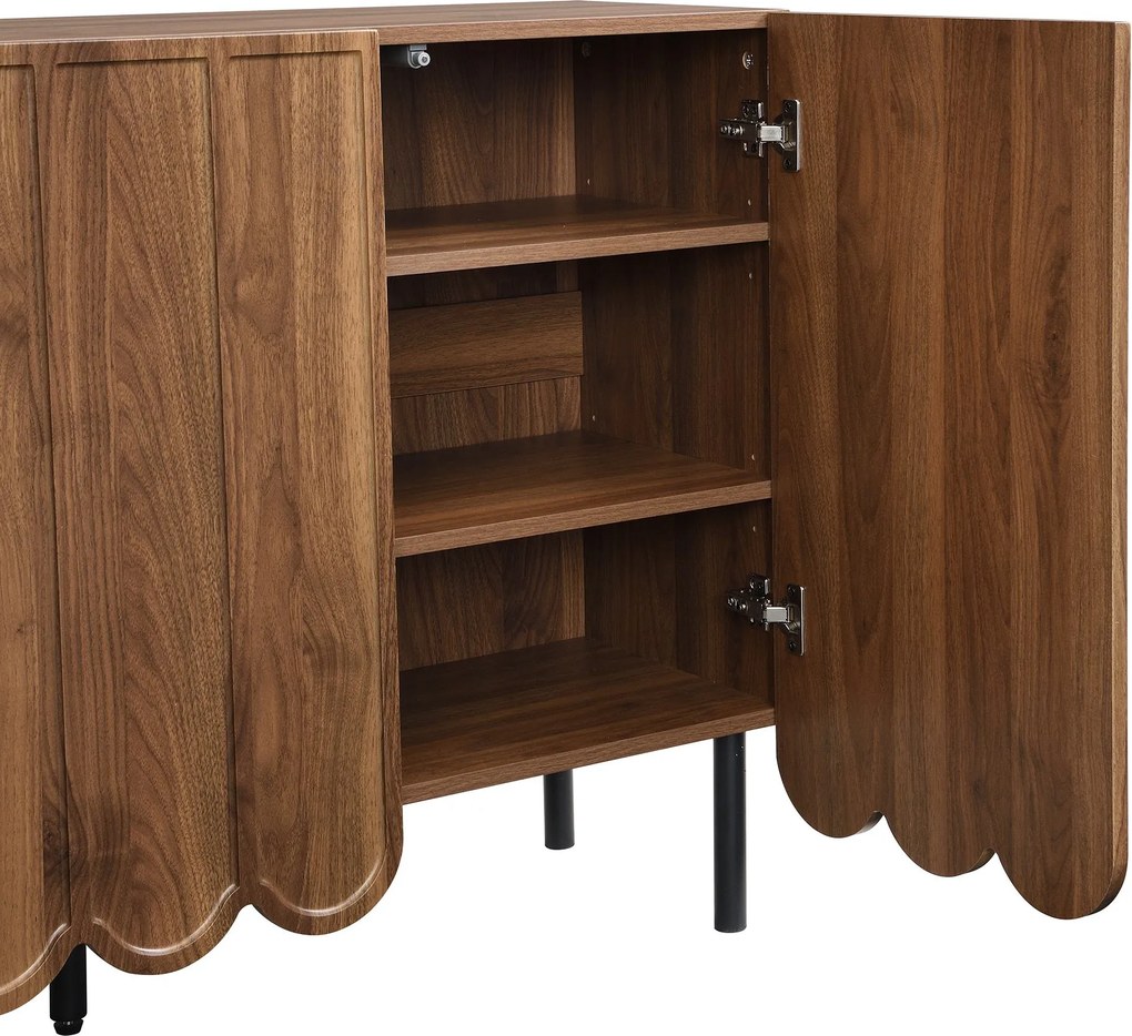 Comodă cu uși ondulate, spațiu de depozitare pentru living, hol &amp; sufragerie, 120x35x80 cm, Maro