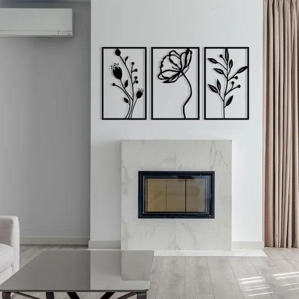 SET 3x decorațiune de perete 78x39 cm metal flori