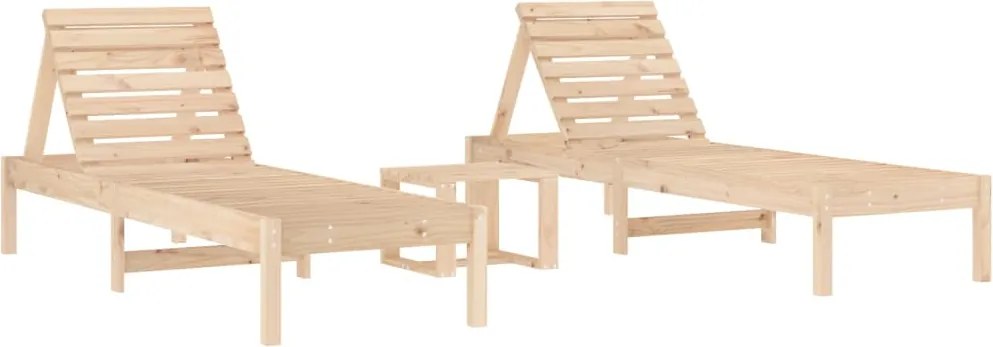 vidaXL Șezlonguri, 2 buc., cu masă, lemn masiv de pin