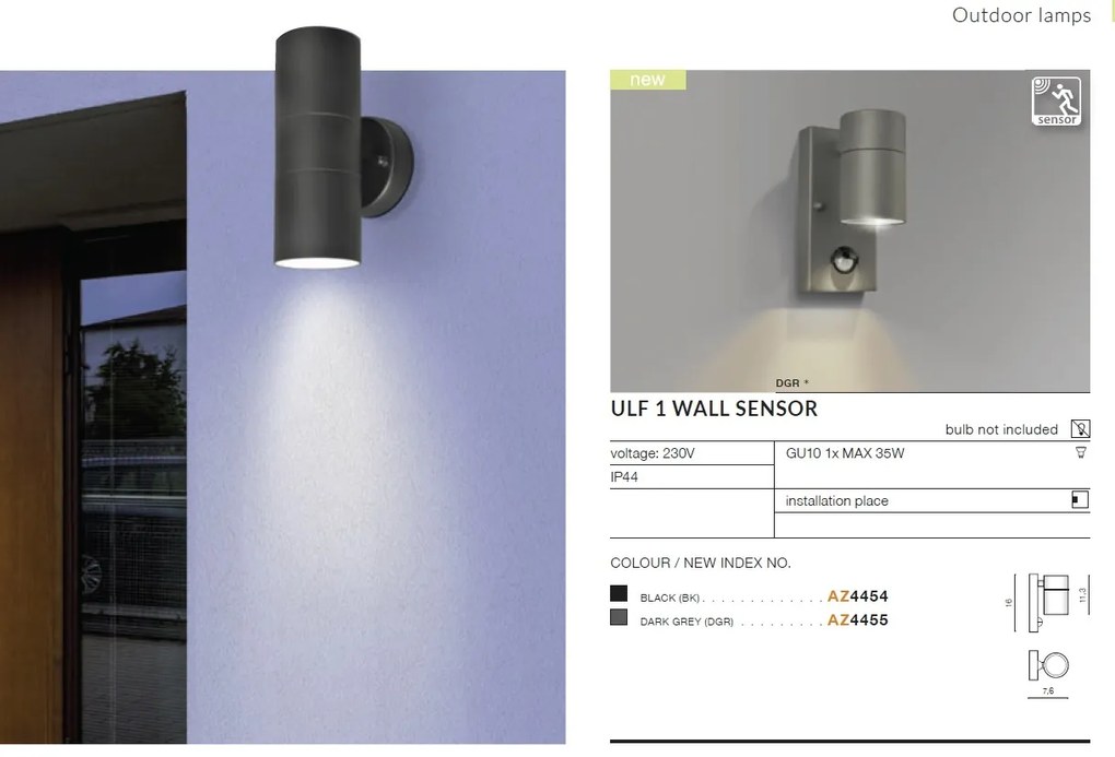 Aplica de exterior cu senzor de miscare IP44 ULF 1 negru