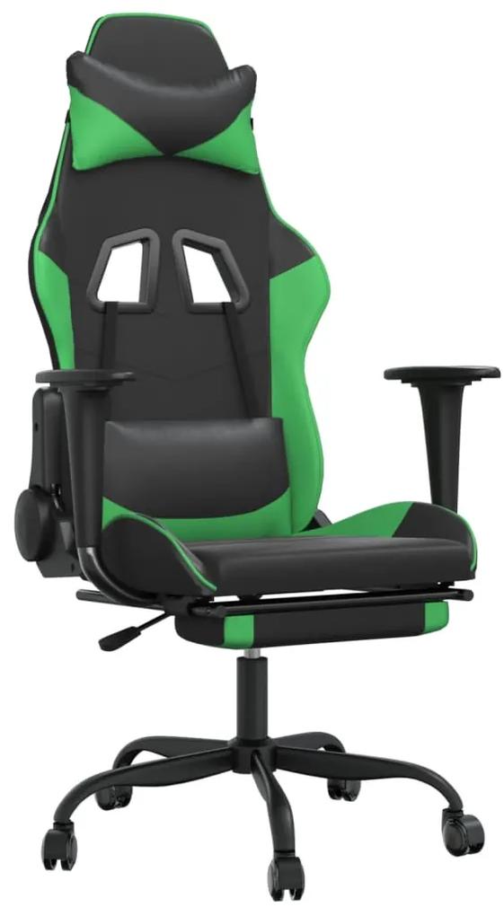 345414 vidaXL Scaun gaming de masaj/suport picioare, negru/verde, piele eco