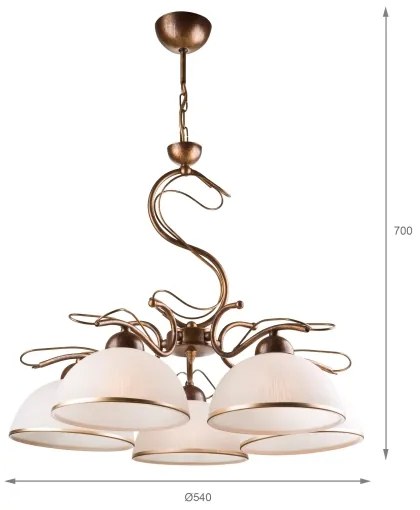 Lustră pe lanț COBRA, 5x E27/60W/230V, bronz/patină