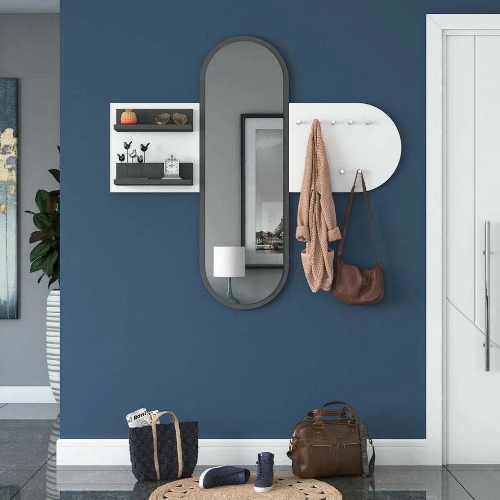 Cuier de perete cu oglindă Pomi White