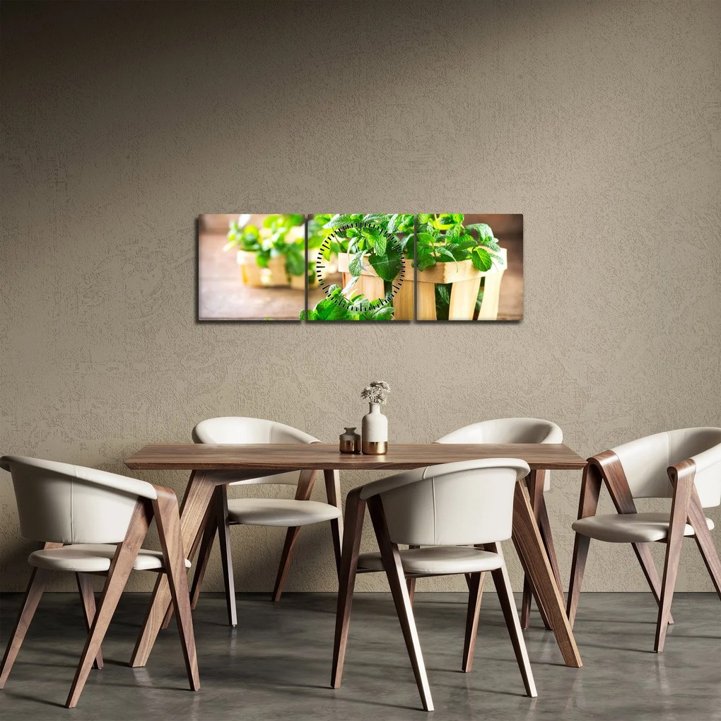 Tablou cu menta proaspătă (cu ceas) (90x30 cm)