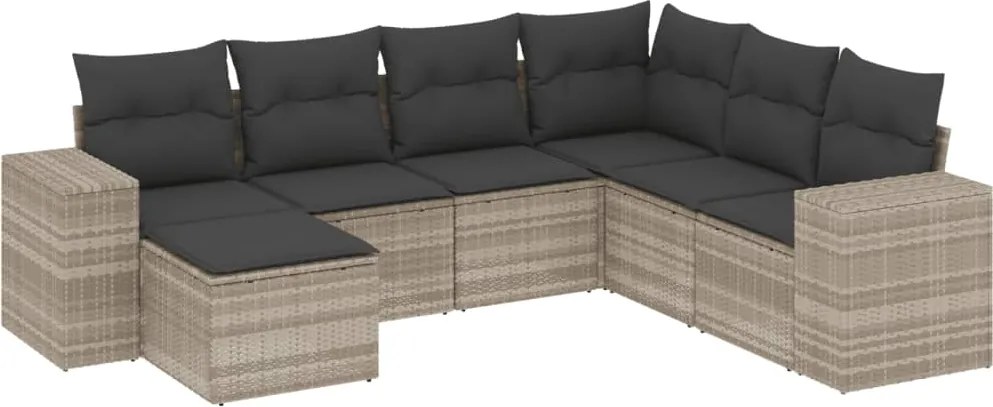 vidaXL Set canapele de grădină cu perne, 7piese gri deschis poliratan