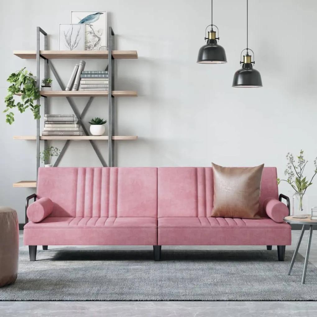 Canapea extensibila cu cotiere, roz, catifea