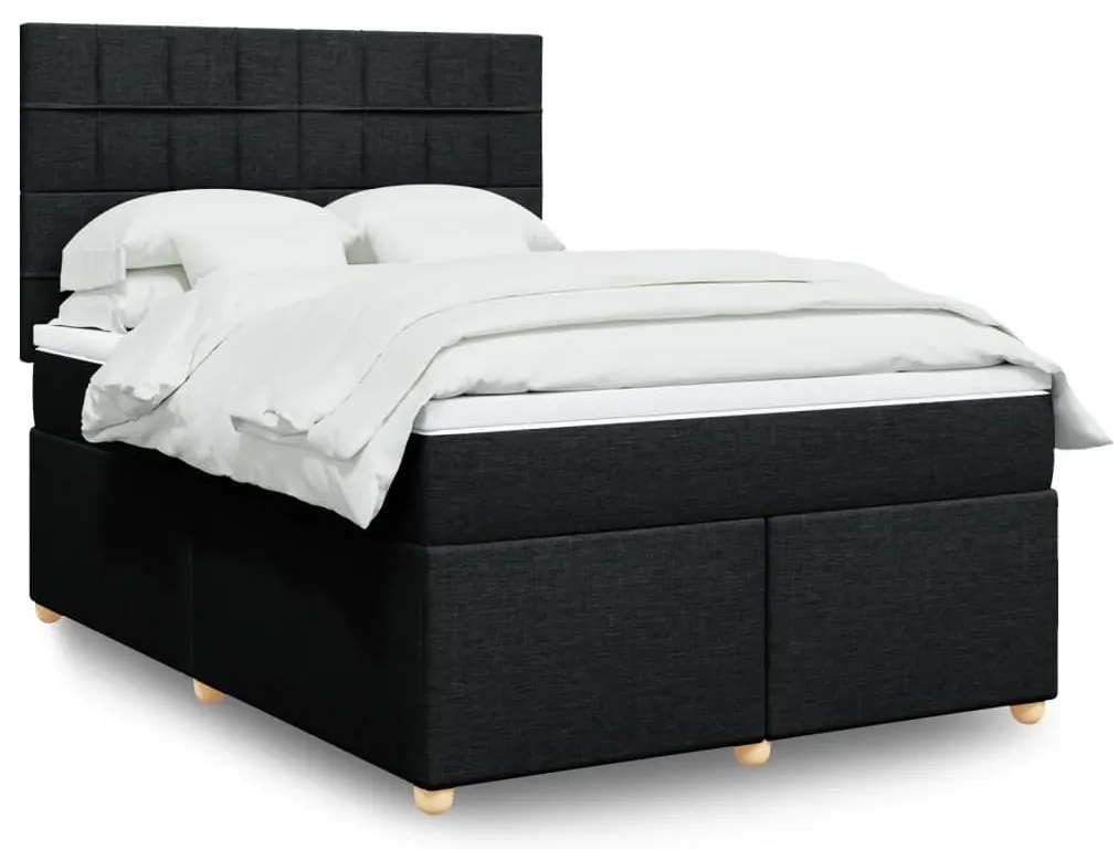 vidaXL Pat box spring cu saltea, negru, 140x190 cm, textil