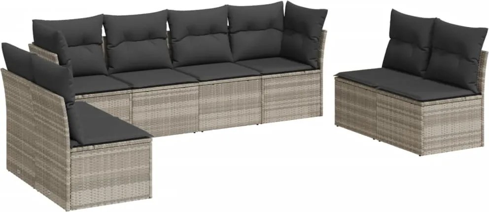 vidaXL Set mobilier de grădină cu perne, 8 piese gri deschis poliratan