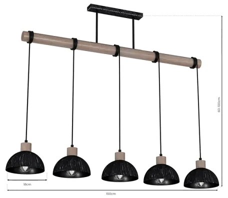 Lustră pe cablu ERIK 5xE27/60W/230V maro/negru