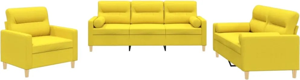 vidaXL Set de canapele cu perne, 3 piese, galben deschis, textil